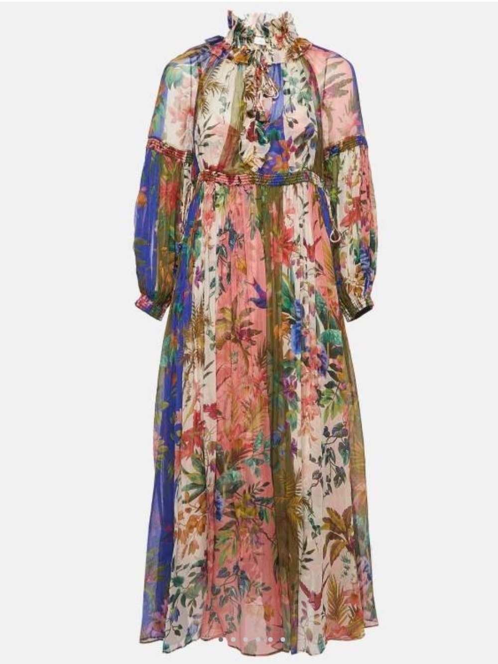 Zimmermann Floral Multicolor Tropicana Print Silk Midi Dress M